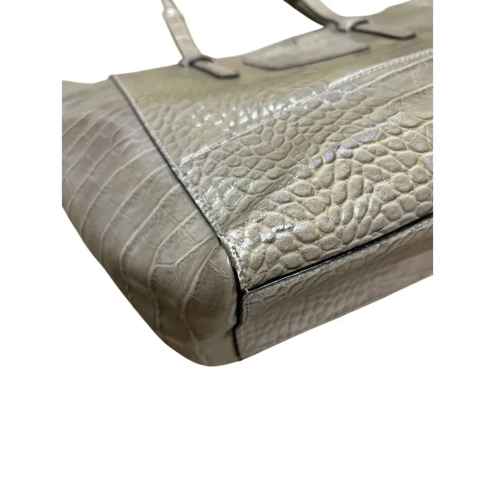 Kate Spade Large Croc Embossed Leather Tote Bag Beige Work Bag Preowned